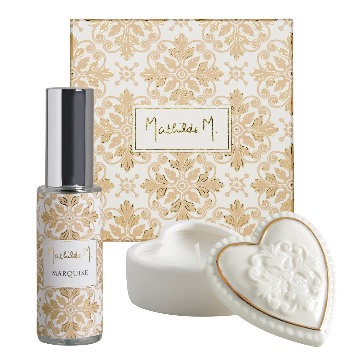 Cofanetto con cuore in ceramica e spray per ambienti e tessuti